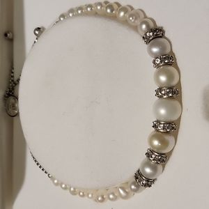 Sterling Silver Freshwater Cultured Pearl & Lab-Created White Sapphire Bolo Brac